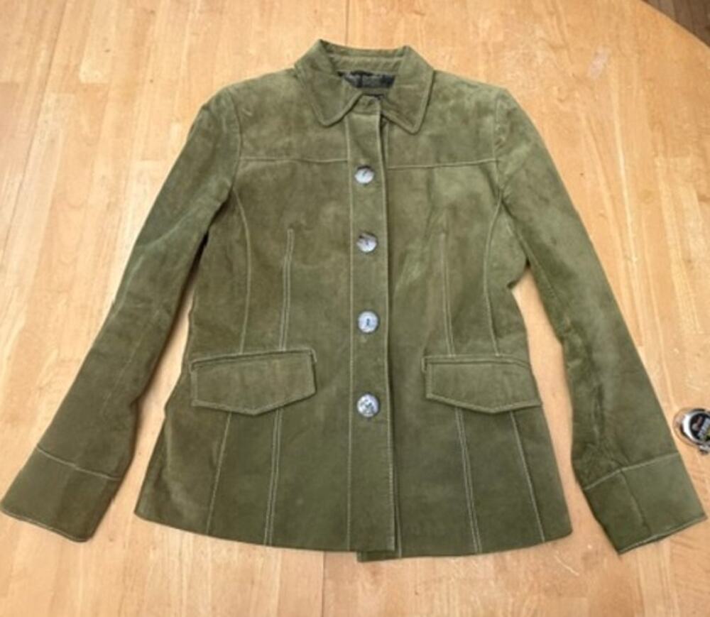 Bernardo Green Suede Boho Button Lined Jacket w/ Pockets Size S